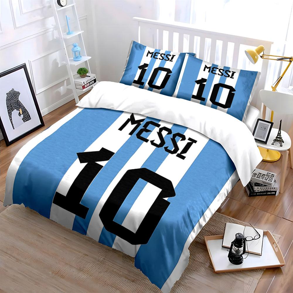 Blue White Stripes Messi 10 Bedding Duvet Cover Set Duvet Cover Pillowcases (1*Duvet Cover 2*Pillowcases, without duvet insert)