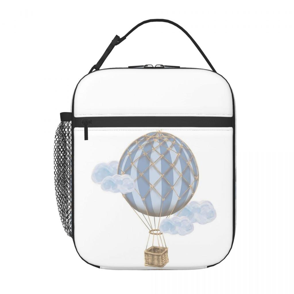 Blue Vintage Hot Air Balloon Insulated Lunch Bag for Kids School Cooler Thermal Food Box Tote Leakproof Lunch Boxes Container