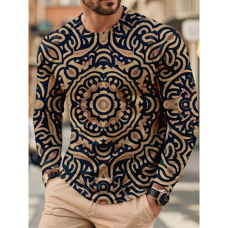 3D Print Luxurious Exquisite T Shirt For Men Colorful Pattern Tees Autumn Fashion Casual Long Sleeves O-Neck Tops Loose T-Shirts