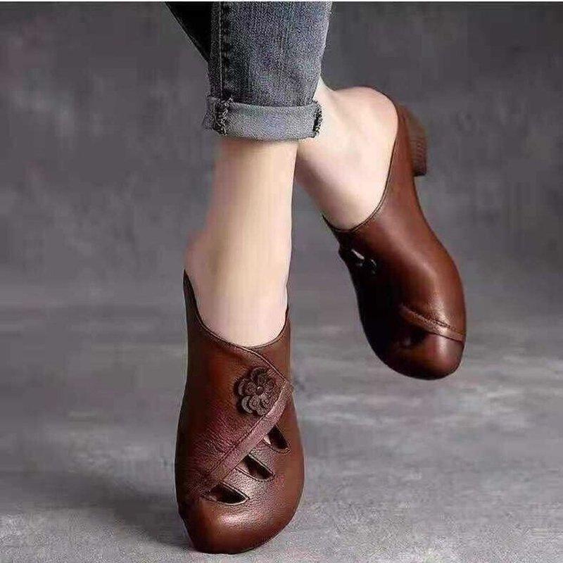 2024 New Fashion Trend Female Fish Mouth Sandals Slippers Thick Heel Flower Middle Heel Square Heel Baotou Ladies Slippers