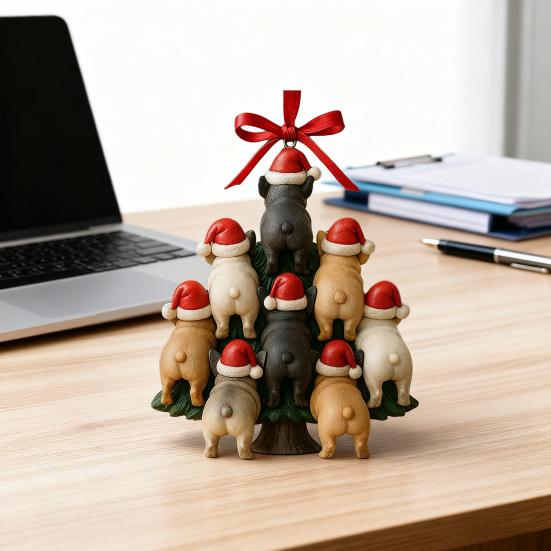 Funny Dog Butt Christmas Ornament Acrylic Bulldog Dog Butt Stacking Christmas Tree Hanging Decoration for Car Home Holiday Party Decor