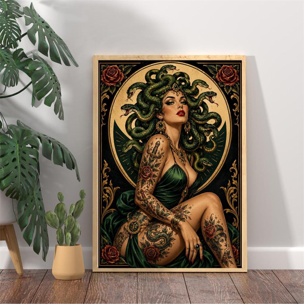 Contemporary Medusa Portrait Canvas Painting Mythological Snake Hair Wall Art Prints Bold Colorful Home Decor Modern Fantasy Art