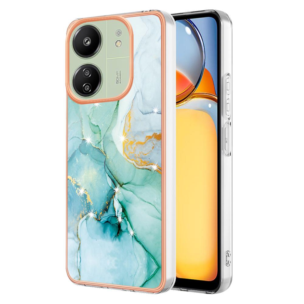 

For Xiaomi Redmi 13C 4G/13C 5G/13R 5G/Poco M6 5G/Poco C65 4G TPU Case with IMD Marble Pattern Electroplated Back Cover Green 003