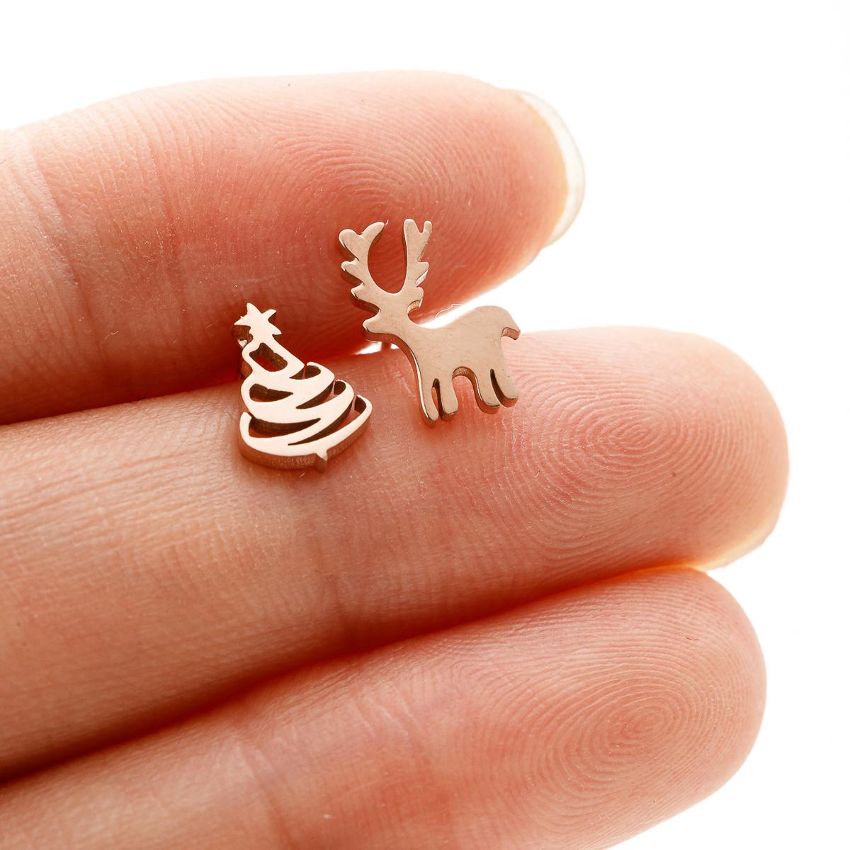 

Cute Small Elk Deer Christmas Tree Stud Earrings For Women Girls Piercing Ear Surgical Steel Asymmetric Earrings Zircon Gifts