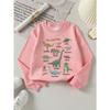 European Sizes Dinosaurs World Adventure Girls' Crew Neck Fashion Sweatshirt, Western Top, Children's Long Sleeved Casual Tee