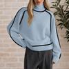 Women's Casual Round Neck Colorblock Pullover Sweater Loose Casual Long Sleeve Contrast Color Top