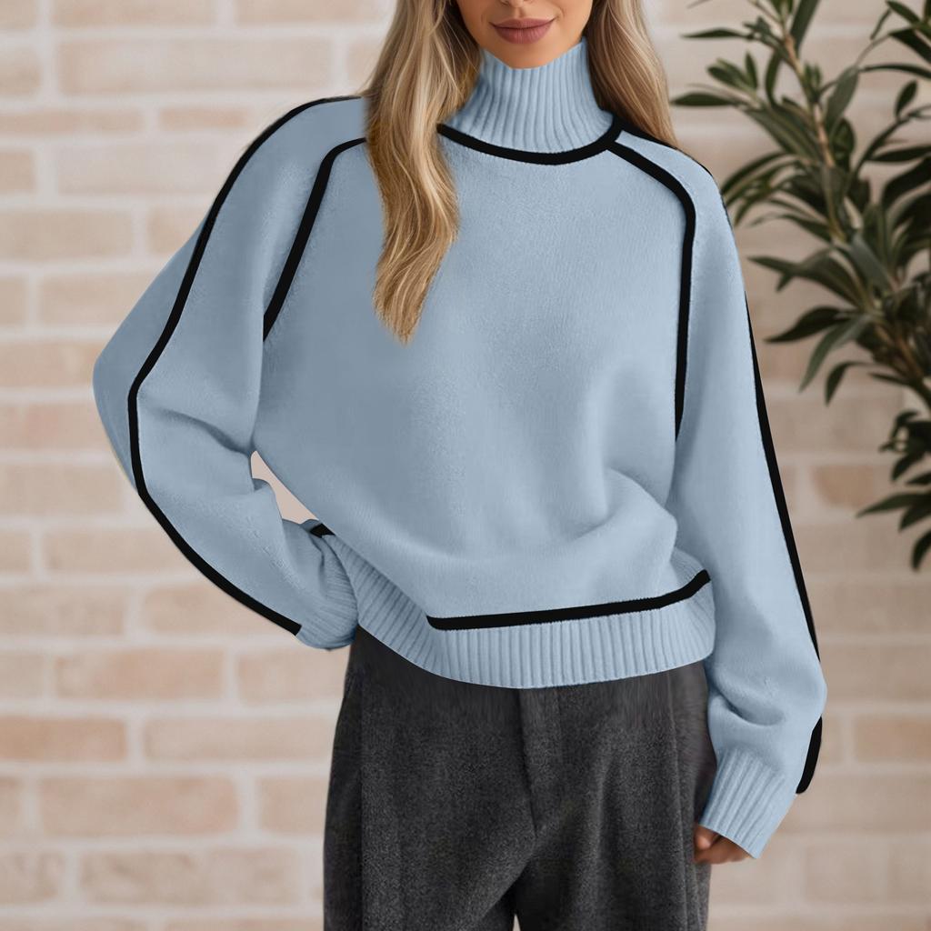 Women's Casual Round Neck Colorblock Pullover Sweater Loose Casual Long Sleeve Contrast Color Top