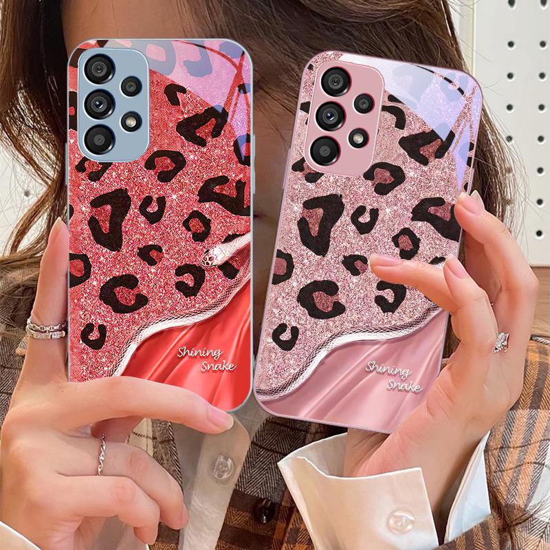 Leopard Pailletten Schlange Für Samsung Galaxy S10 4G S20 11E 30 S21 22 S24 Fe Pro S23 S25 Ultra 5G S9 Gehärtetes Glas Handyhülle