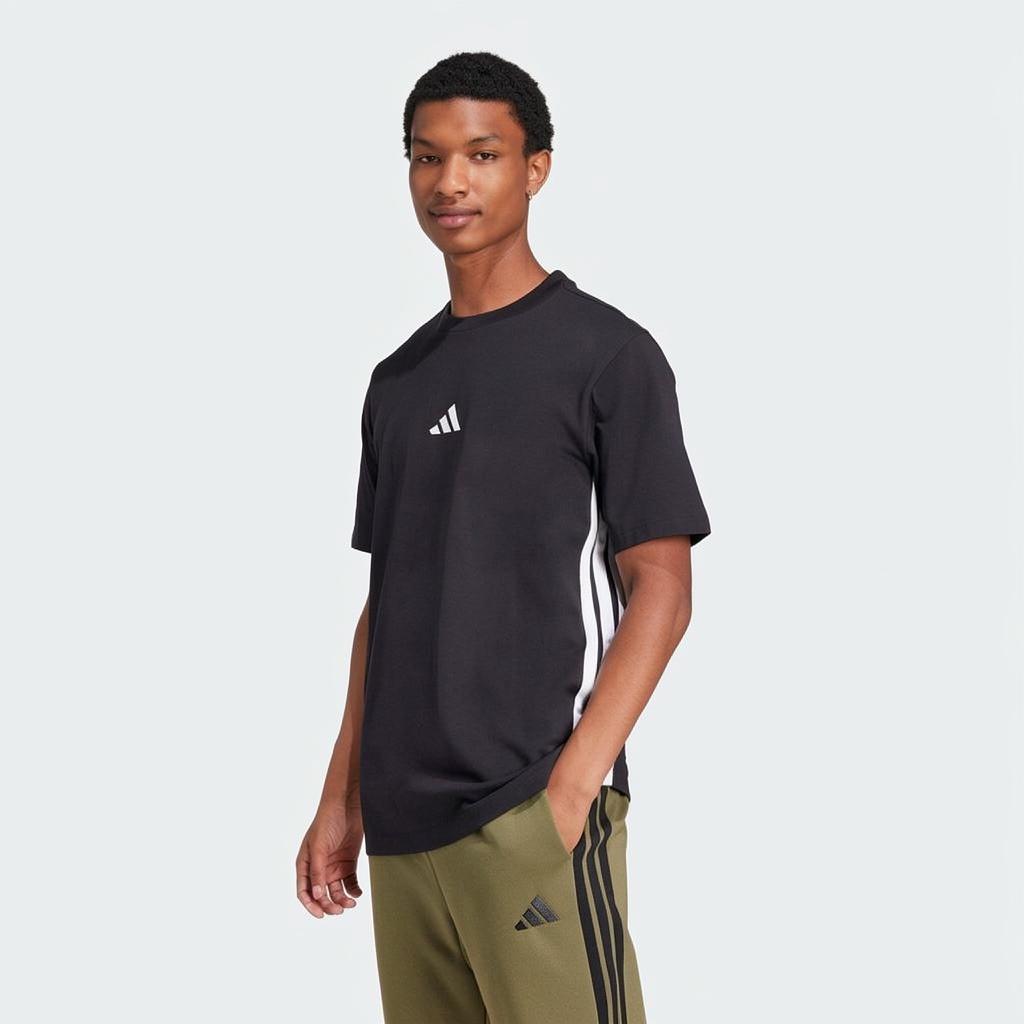 Adidas Essential Striped Comfortable Breathable Skin-Friendly Soft Short Sleeve T-Shirt Men Tops Black JD1906