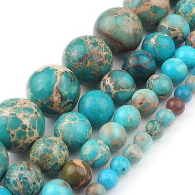 Natural Round Beads Lake Blue Sea Sediment Stone Loose Beads For Jewelry Making 15'' 4/6/8/10mm
