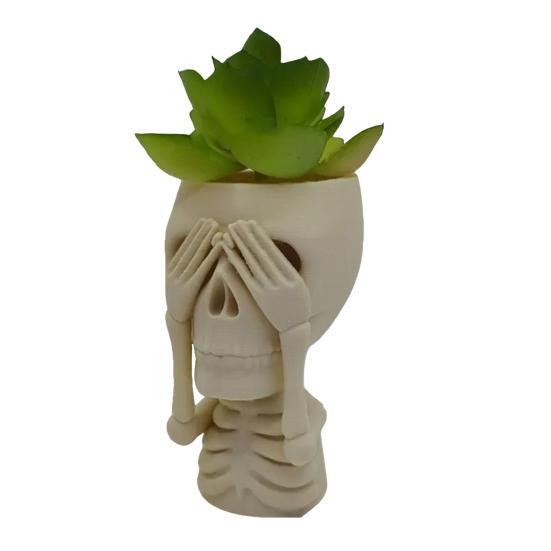 Halloween Skull Flower Pot No See Speak Hear Creepy Skull