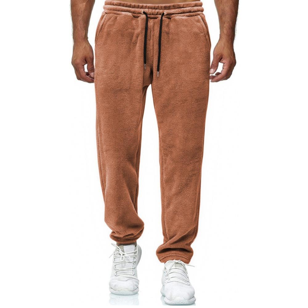 Men's Winter Fleece Baggy Pants Warm Sweatpants Solid Color Straight Leg Pants Jogger Pants Casual Track Pants
