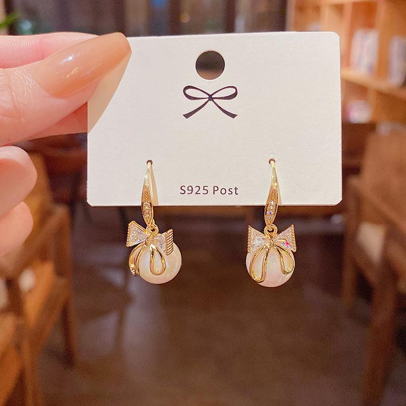 Exquisite S925 Silver Bow Earrings - Korean Micro-Inlaid Design