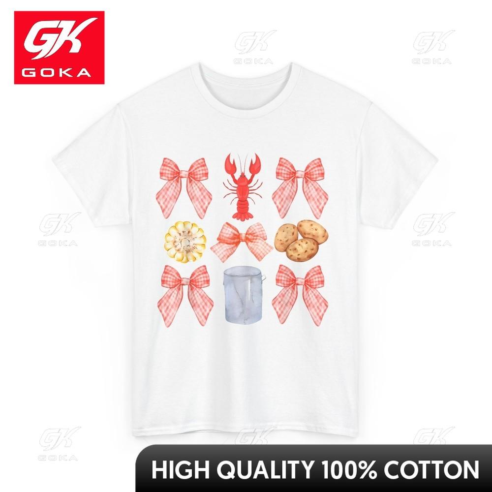 

Crawfish Tshirt Crawfish Lovers Seafood Pink Bow Cute Coquette Cute Patterned Short Sleeve Round Neck S