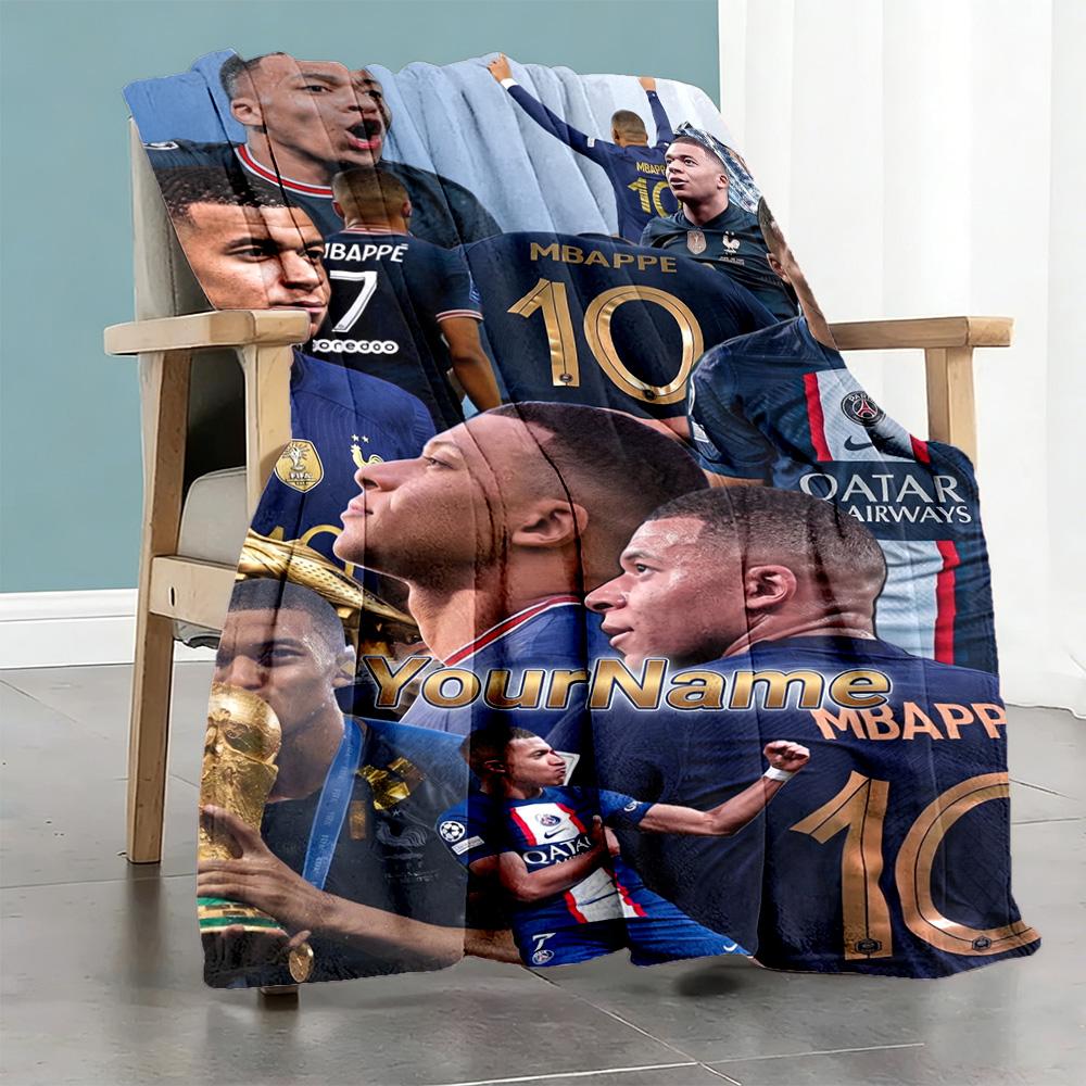 Mbappe 63 Personalized Name Blanket Lightweight Customizable Blanket Comfortable Suitable for Sofa Livingroom Picnics Nap Four Seasons Multipurpose
