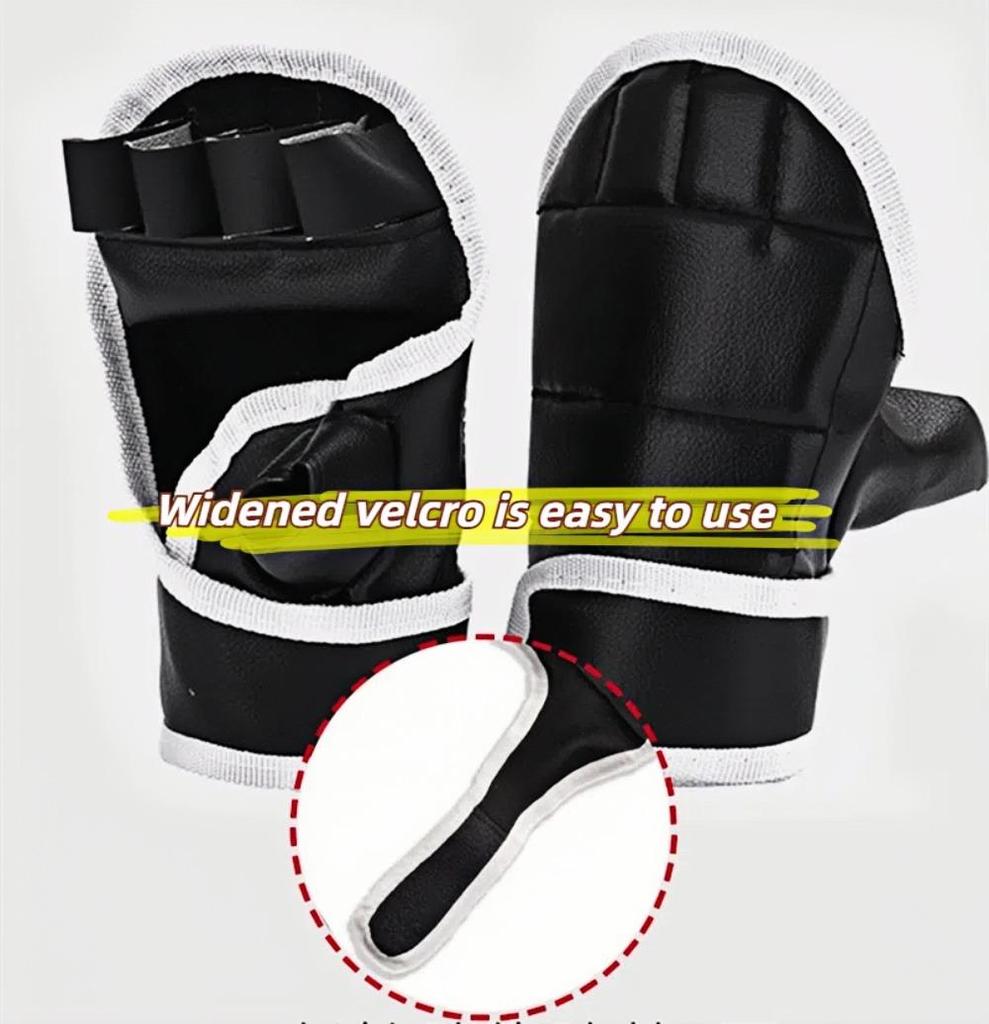 1 pár černých půlprstových boxerských rukavic PU kožené bojové kick boxerské rukavice Karate Muay Thai tréninkové rukavice pro děti Muži