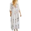 Damenmode Retro V-Ausschnitt Locker Langarm Maxi-Kleid mit Druck