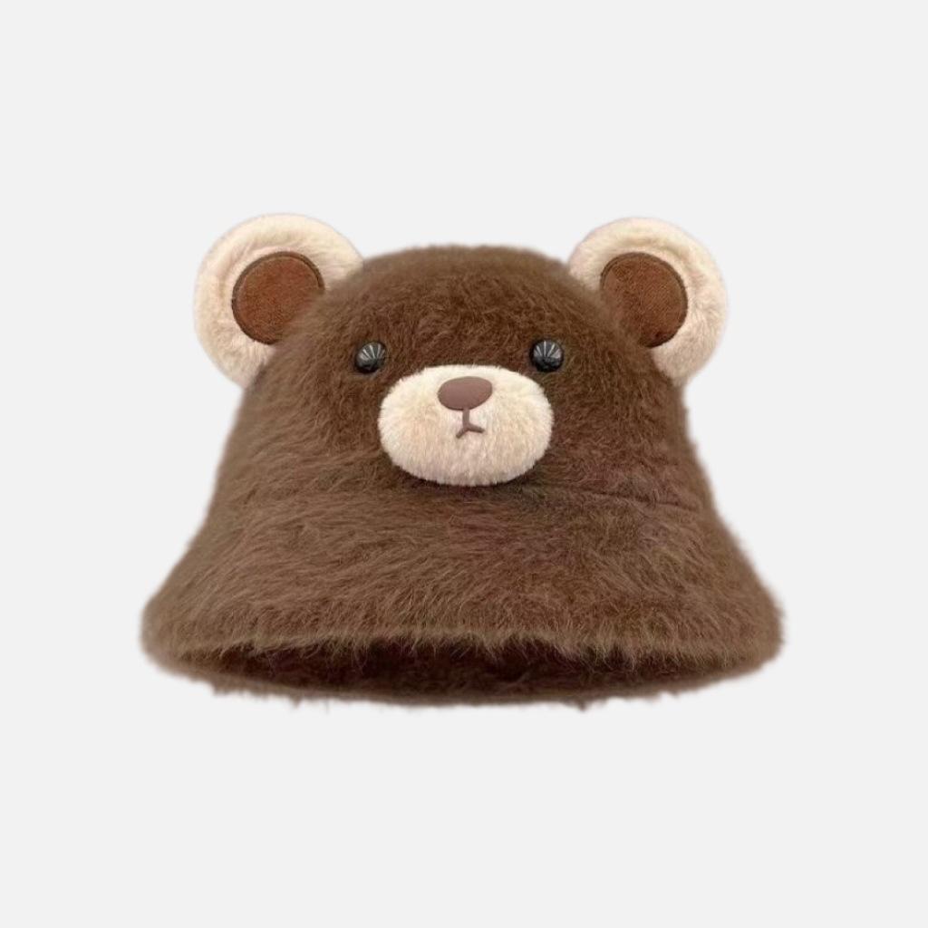 

Зимняя утолщенная теплая шапка-панама, ветрозащитная, универсальная, с защитой ушей, пуловер, милая плюшевая маленькая шапка-ведро, женская M（56-58cm） темно-коричневого