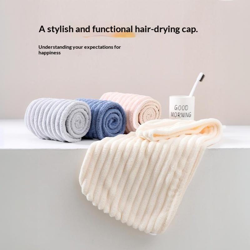 1Pc Coral Fleece Hair Drying Turban With Button Absorbent Soft Fast Drying For Wet Hair After Shower Home Use