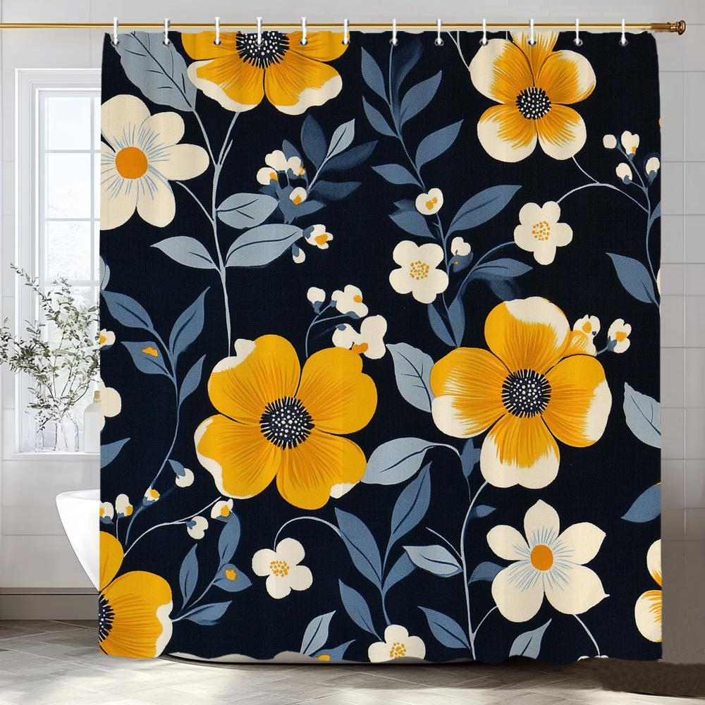 1 piece of retro floral pattern printed Shower Curtain, Bathroom Decorative Shower Curtain, Waterproof Shower Curtain with Hooks