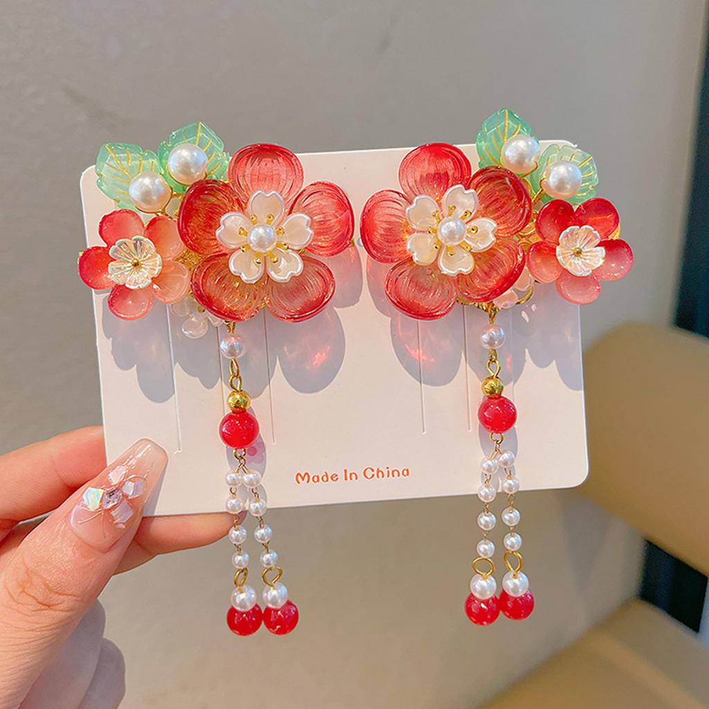 Chinese Style Flower Hair Clips Han Chinese Clothing Hair Clips with Tassel for Wedding Banquet Party Cheongsam