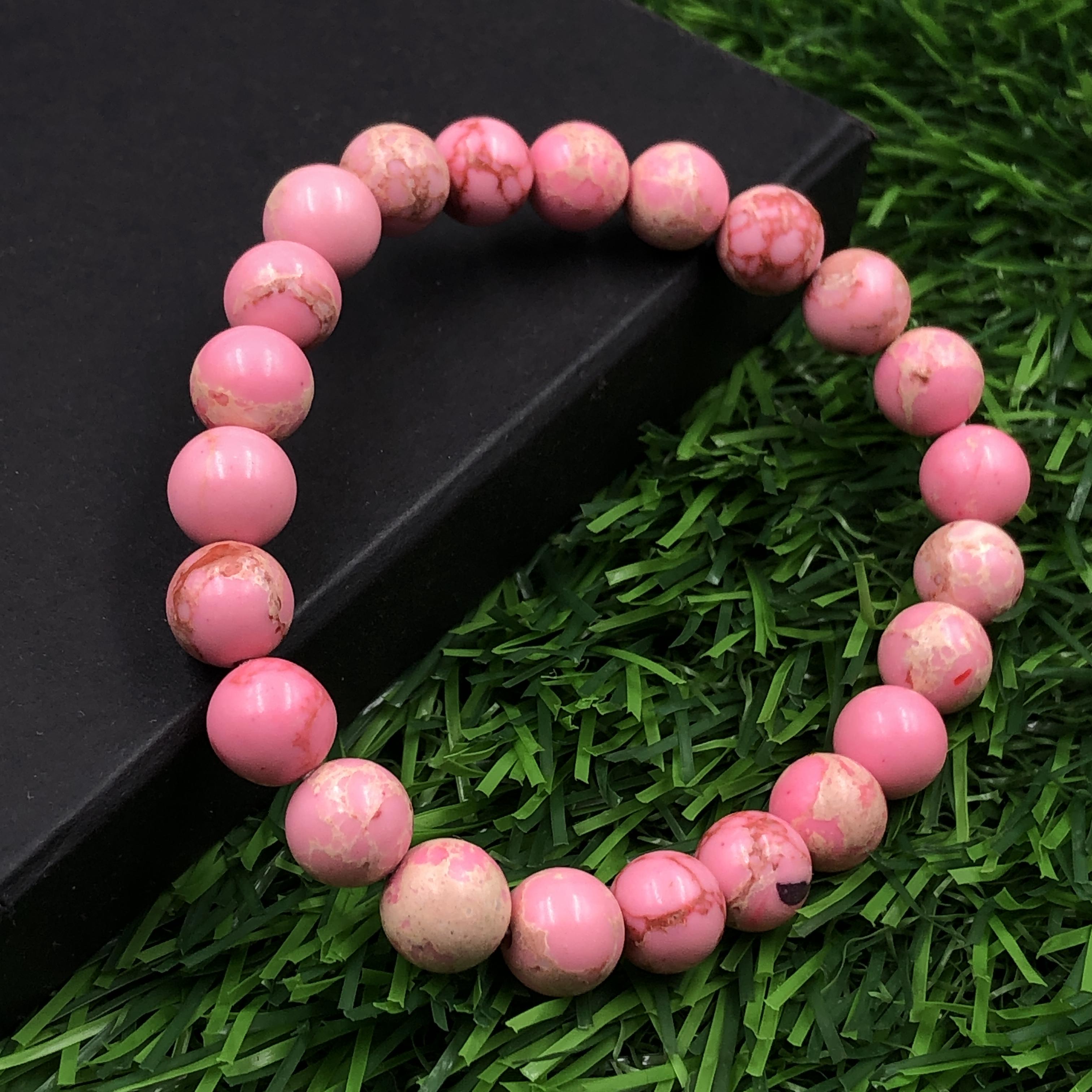 

8mm Natural Pink Copper Turquoise Gemstone Handmade Beads Stretch Bracelet 7.5 For Love/ Strong Relationship RBB-92