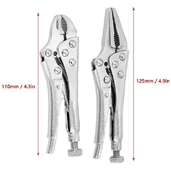 2pcs Locking Pliers Set, 4.3in Ground Mouth 4.9in Straight Jaw Lock Clamp Locking Pliers Tool