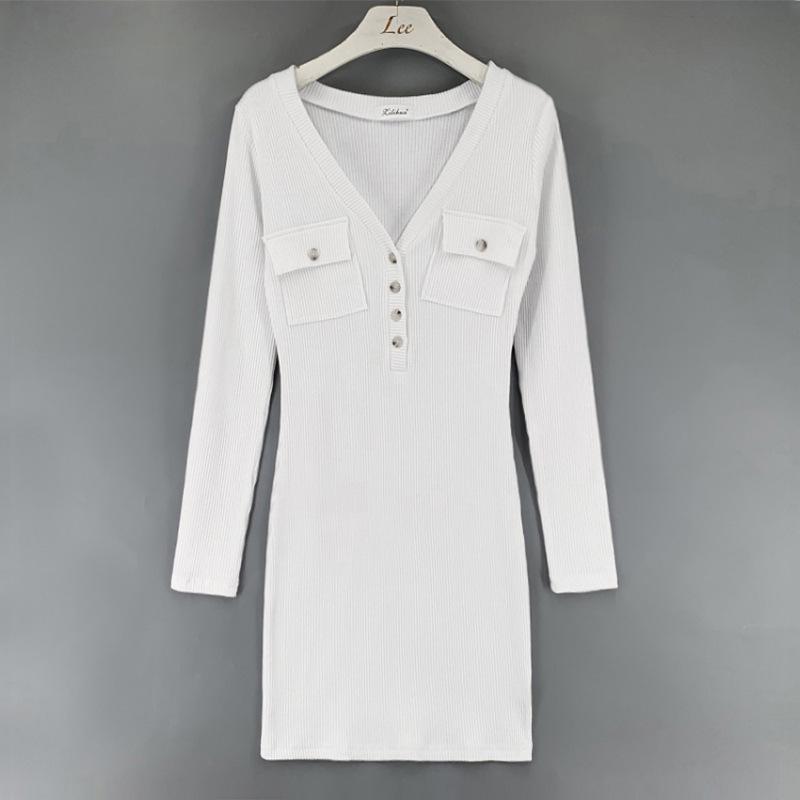 

Korean Dongdaemun V-Neck Button-Up Slimming Bodycon Dress for Women One Size