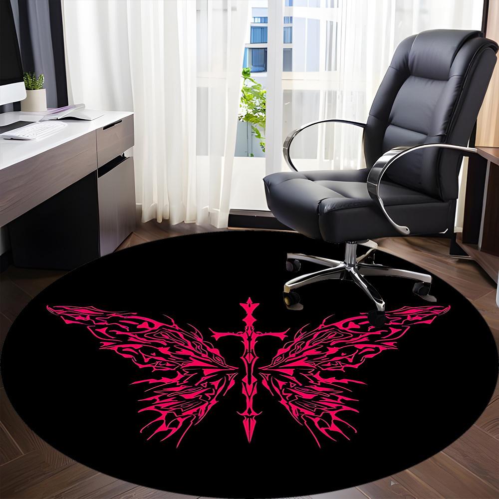 1PC Butterfly Sword Office Round Area Rug, Indoor Mat Suitable For Office, Under Office Chairs Bedroom Living Room Home Decor, Room DecoT1223064