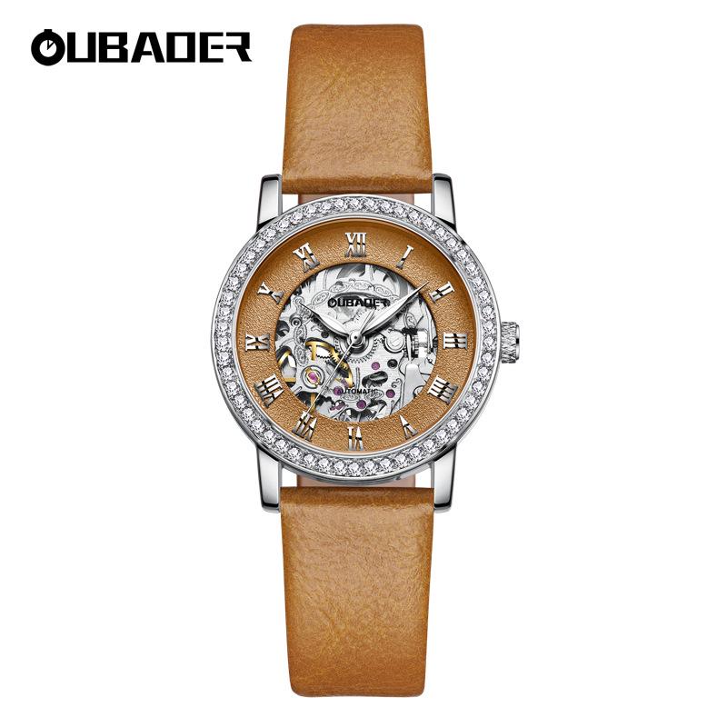 OUBAOER Women's Casual Mechanical Watch with Roman Numeral Dial, Waterproof Design