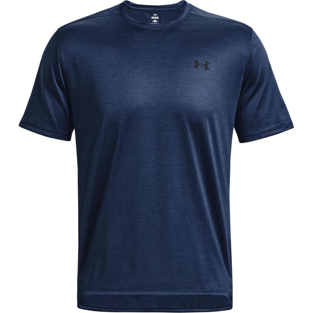 Under Armour Solid Color Crew Neck Side Slit Short Sleeve T-Shirt Men Tops Navy-Blue 1376791-408