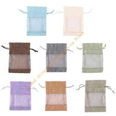 50pcs Lace Natural Jute Burlap Drawstring Bags Jewelry Gift Candy Bag Pouches for Birthday Party Wedding Home 55KF