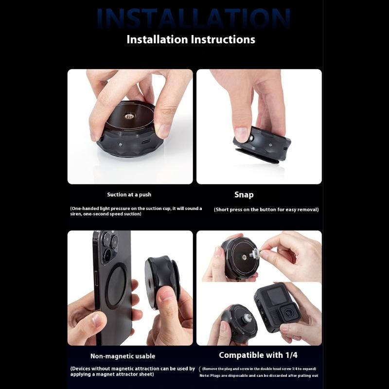 Heavy Duty Magnetic Suction Cup Adapter Base Supports 1kg Weight Capacity 60m Waterproof Rating for Action Camera Use