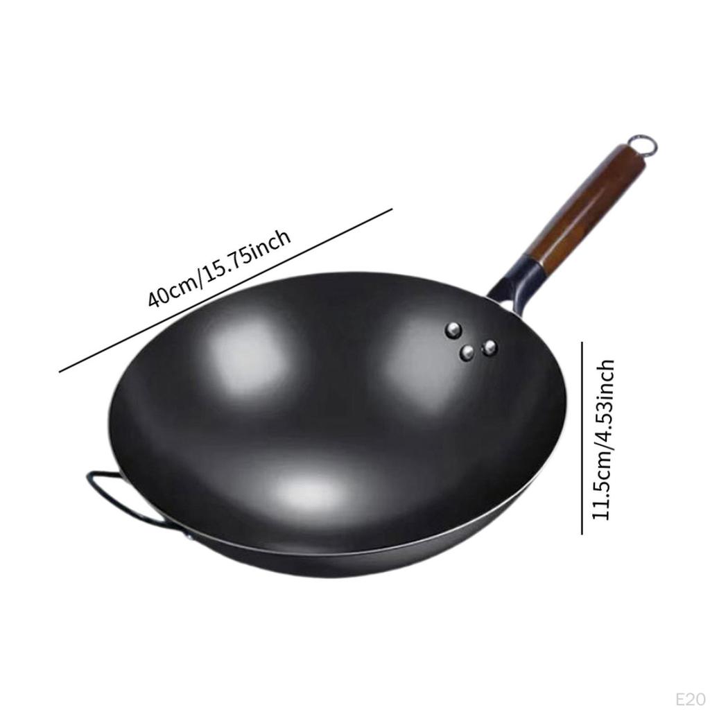 Non-Stick Wok Pan Traditional Cooking with Wooden Handle Kettle Pots Universal Gas Cookware