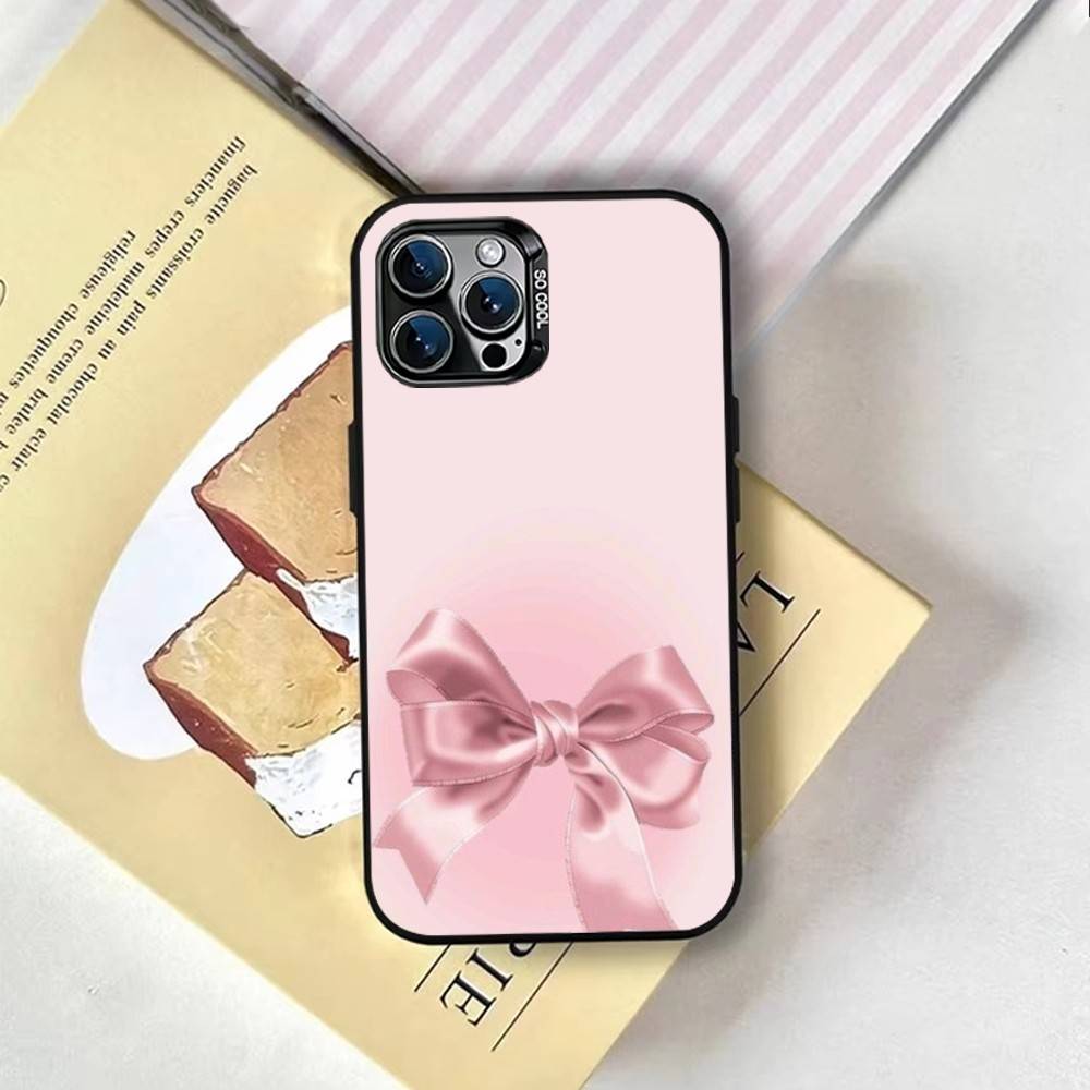 Pink Bows Phone Case For iPhone 17,16,15,14,13,12,11 Plus,Pro Max,XS,Colored Silver Plated Inside Cover