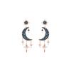 Symbol Mysterious Star Moon Pierced Crystal Pearl Earrings Women Earrings Blue 5489536