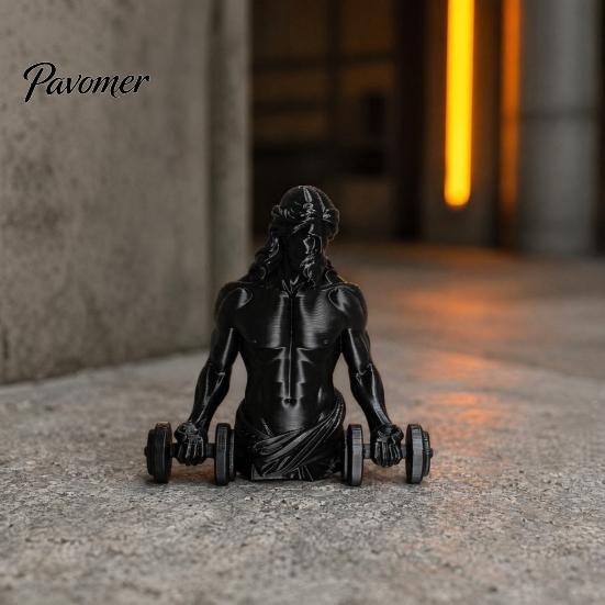 Compact Gym Sculpture 3D Printed Muscle Man Figurine with Dumbbells, Mini Desk Decor for Home Office Lightweight Workout Shelf, Matte Black