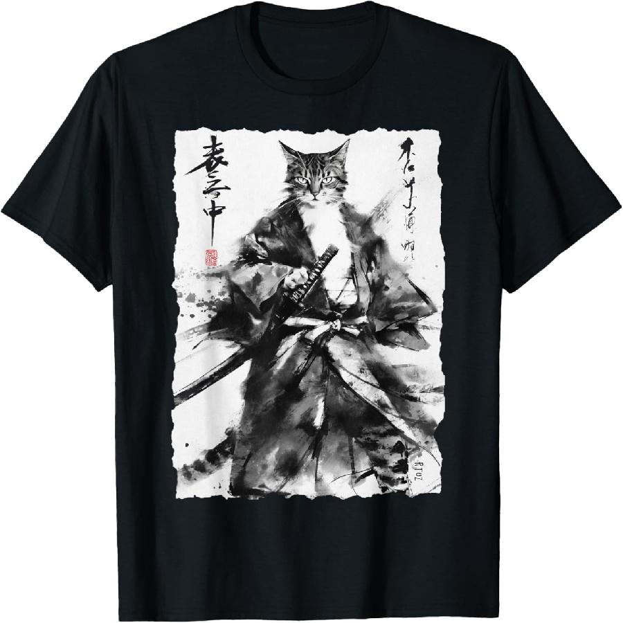 

Samurai Cat Harajuku Y2K Streetwear Vintage Manga Anime Cat T-Shirt XXXXXL чорний