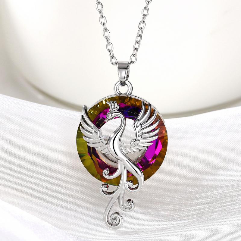 

Huitan Personality Phoenix Necklace with Circle Colorful CZ Hip Hop Women s Pendant Necklace Fancy Birthday Gift Unique Jewelry
