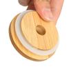 Storage Bottles Silicone Seal Ring Mason Jar Lid Bamboo Wood Lids With Straw Hole Wide Mouth Cup