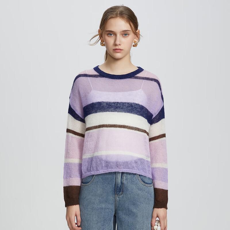 Women's Relaxed Color-Block Striped Knit Sweater