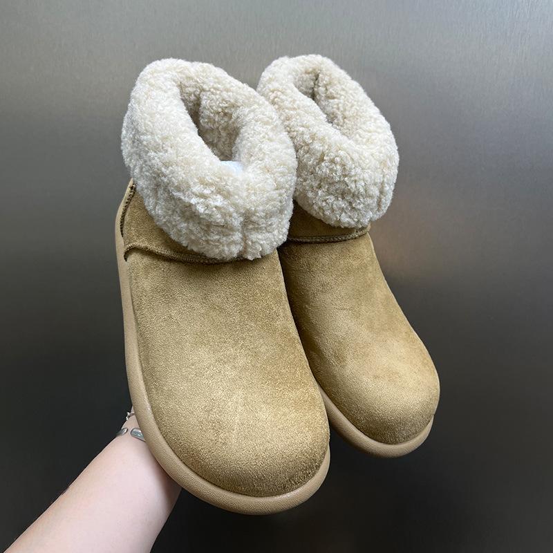 Cute Round Head Flat Bottom Velvet Warm Snow Boots Winter Couple Cold Boots 22715-11715-X