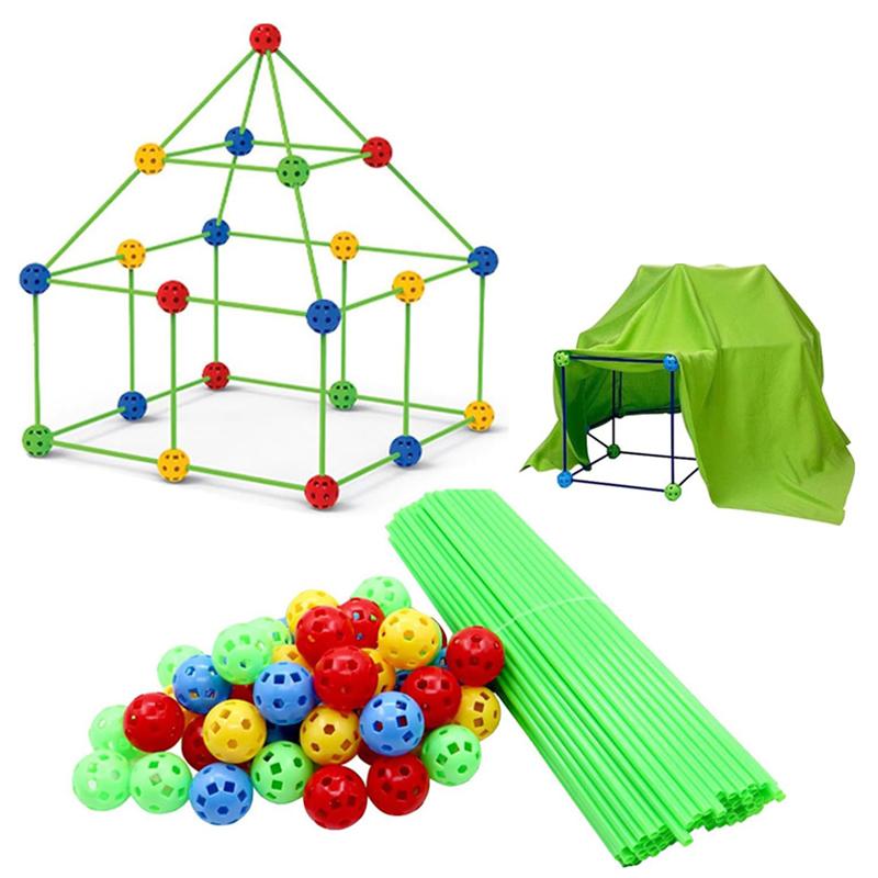 Children Creativity Fort Construction Bricks Indoor Tent Brick Set DO IT YOURSELF Learning Construction Castle Assembled Playthings Ball Games Toy