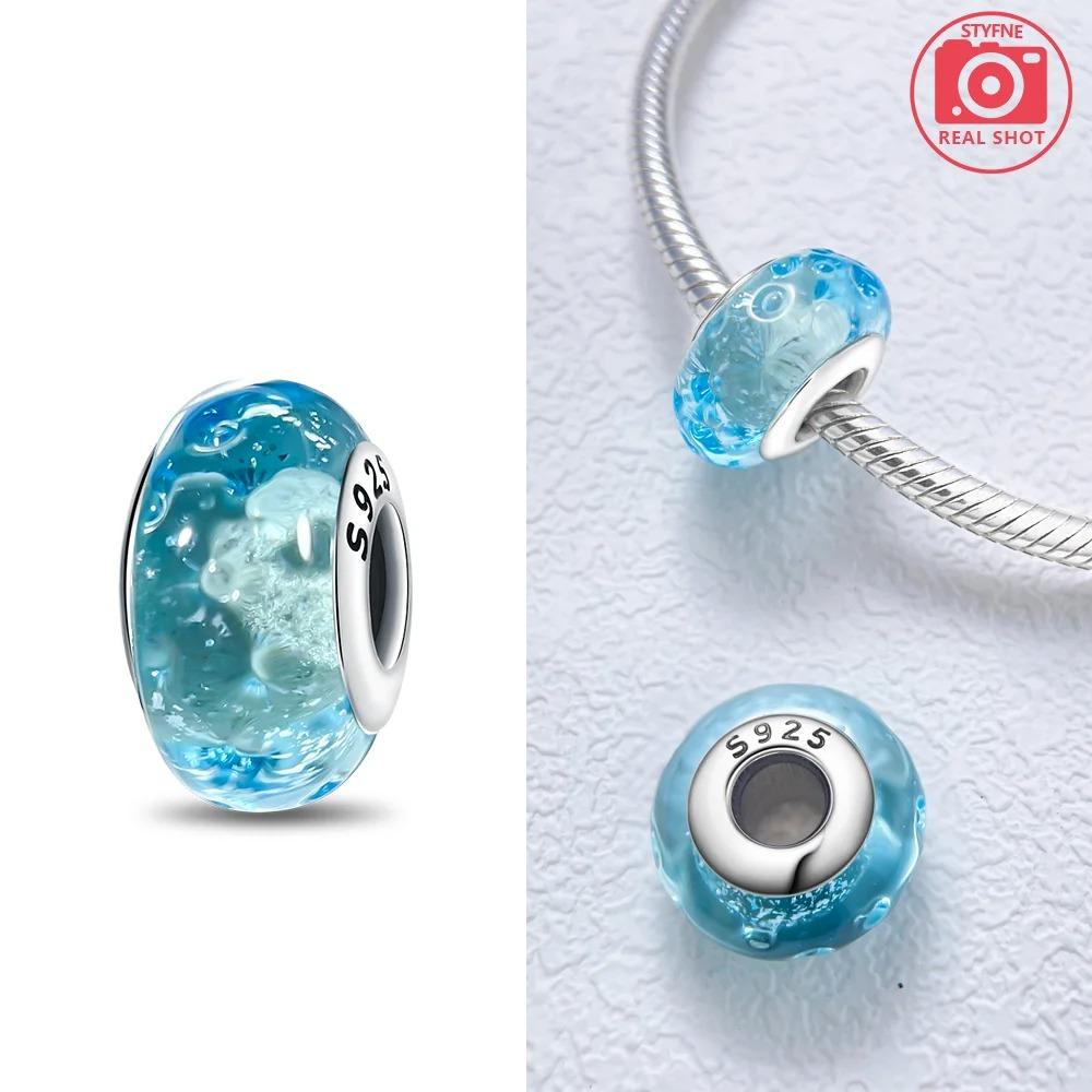 Original Rosa Glasperlen Blaue Romantische Perlen 925 Silber Charms für Frauen DIY Schmuckherstellung Armband Passend