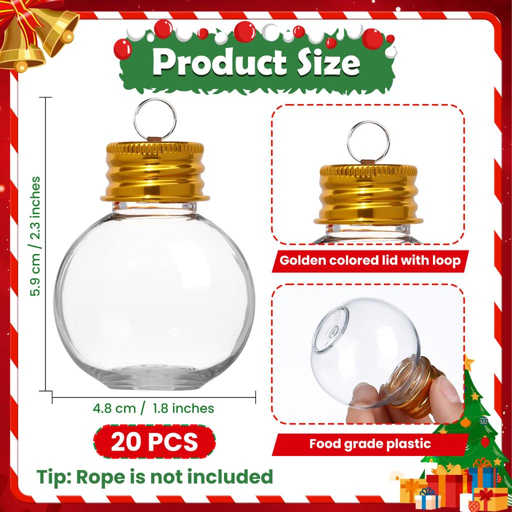 50ml Gold Cap Transparent Refillable Christmas Decorative Bottle Fruit Juice Bottle Stubby Round Plastic Bottle Shaped Snowball