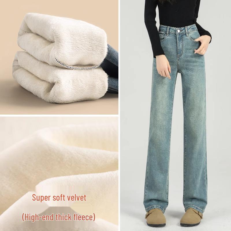 

Women s Fleece Lined High Waist Wide Leg Jeans, 2024 Autumn Winter Collection 28