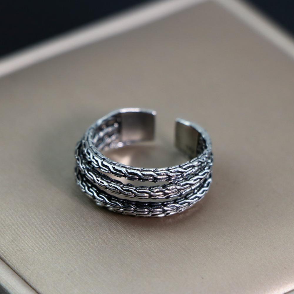 European and American Men's Trendy Metal Ring, Retro Style Cool and Handsome Design Totem Geometric Men's Ring