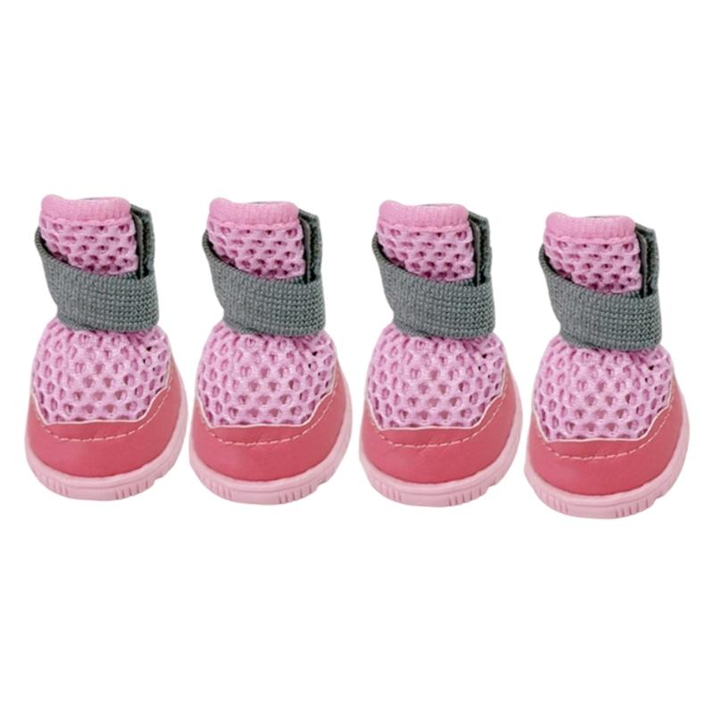 Puppy Paw Covers for Walking with Breathable Textile Upper, Textured Base, Toe Guard, Ankle Bands, Four Piece Pairing