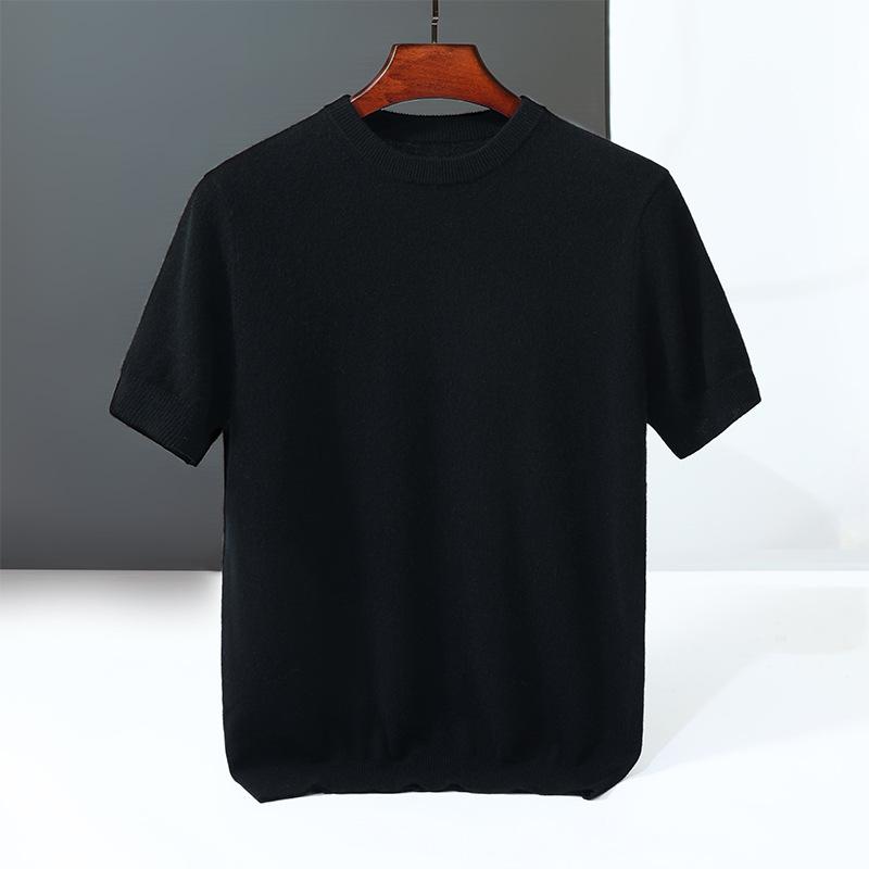 New cashmere sweater short-sleeved crew neck T-shirt sweater loose-knit wool sweater