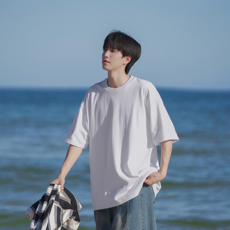 

Yuzhaolin Men s 180g Pure White Cotton Round Neck T-shirt L